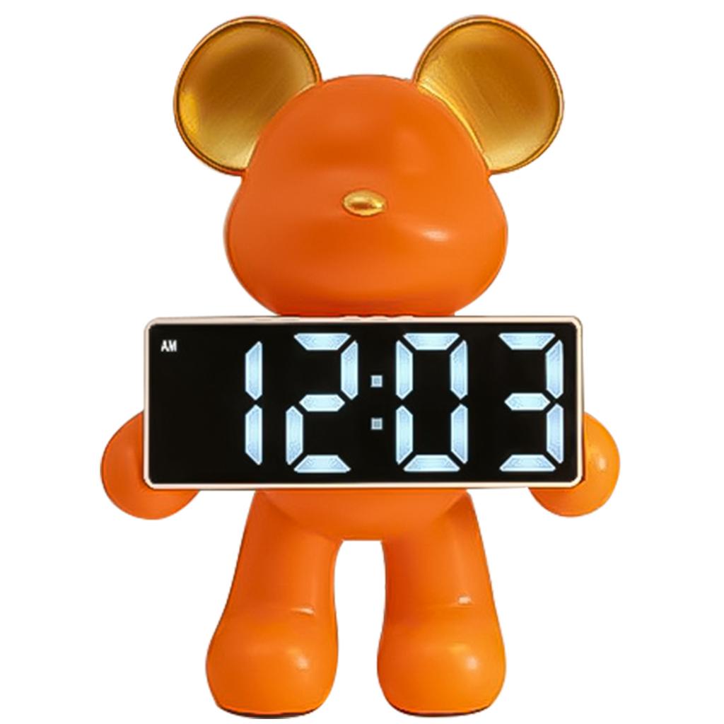 Resin Bear Alarm Clock Desktop Ornament Nordic Bear Decoration Battery/Plug-in Use Handicrafts Holiday Gifts for TV Wine Cabinet