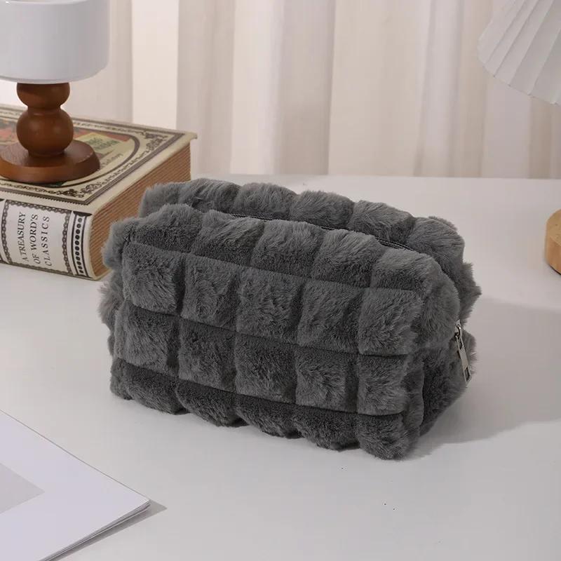 Портативная женская плюшевая косметичка с большой вместимостью, органайзер для туалетных принадлежностей, косметички, косметички на молнии, косметичка для путешествий