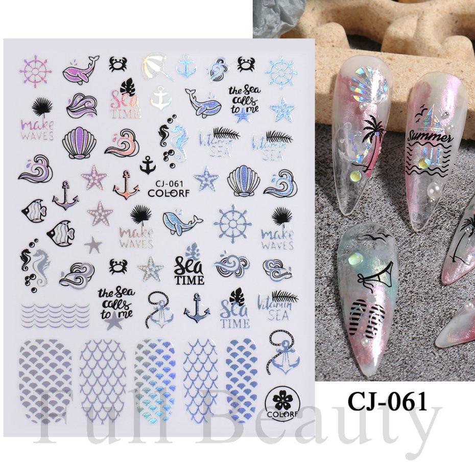 Water Transfer Nail Art Laser Ice Cream Summer 3D Sticker Ocean Manicure Decal Fashion
