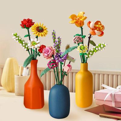 Строительный блок, модель букета, 3D забавные игрушки для детей, украшение дома, растение в горшке, цветок розы в сборе, кирпичная игрушка для девочек, подарок ребенку