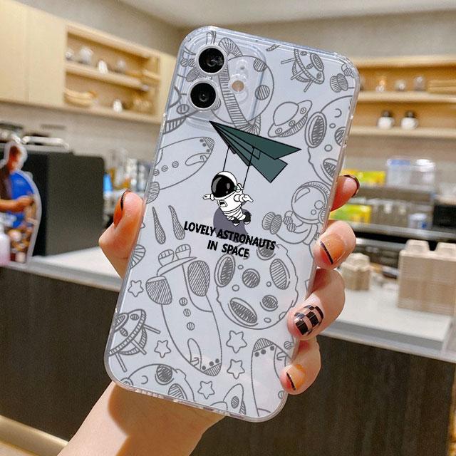 Чехол с милым мультяшным астронавтом для iPhone 14 11 12 Pro 13 Pro Max XR XS X 6s 7 8 Plus SE 2020 13 Mini Роскошный противоударный прозрачный чехол