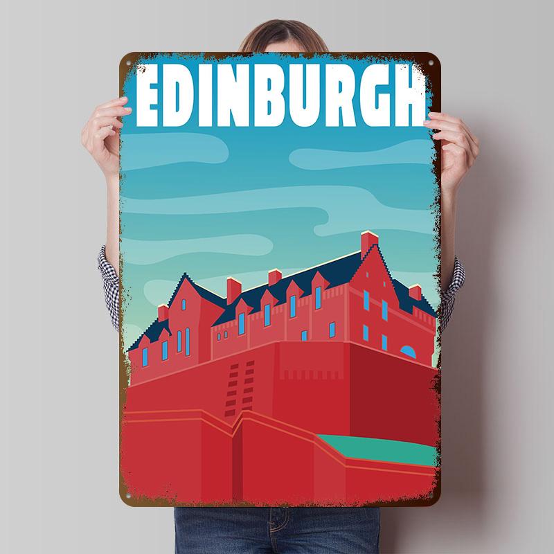 Edinburgh Urban Landscape Metal Poster Customized Wall Art Retro Vintage Tinplate Signs for Man Cave Room Decoration Gaming Home