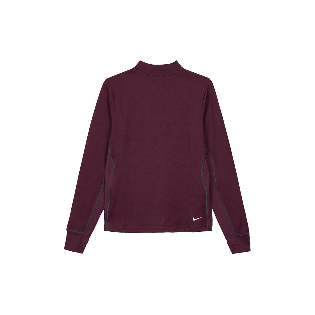 Nike Однотонная футболка с воротником-стойкой, быстросохнущая, повседневная, с длинным рукавом, стандартная, женские топы, темно-коричневые-красные FB8005-681