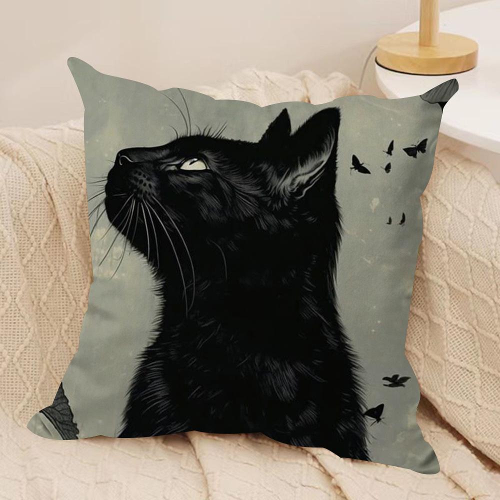 Black Cat Cushion Cover Pillowcase Ultra Soft Skin Friendly Fabric Cloud Like Comfort Concealed Zipper