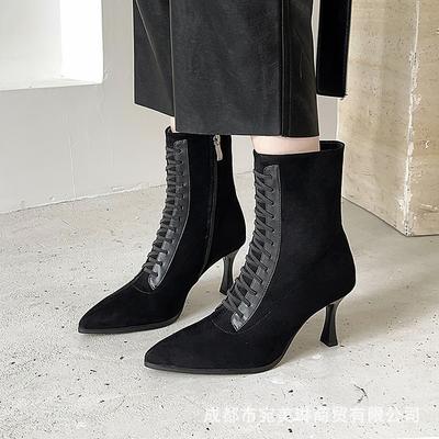 Внешняя торговля тонкий каблук острый носок эластичные сапоги сапоги на высоком каблуке женские 2025 осень и зима новые боковая молния кожаные короткие сапоги тонкие сапоги