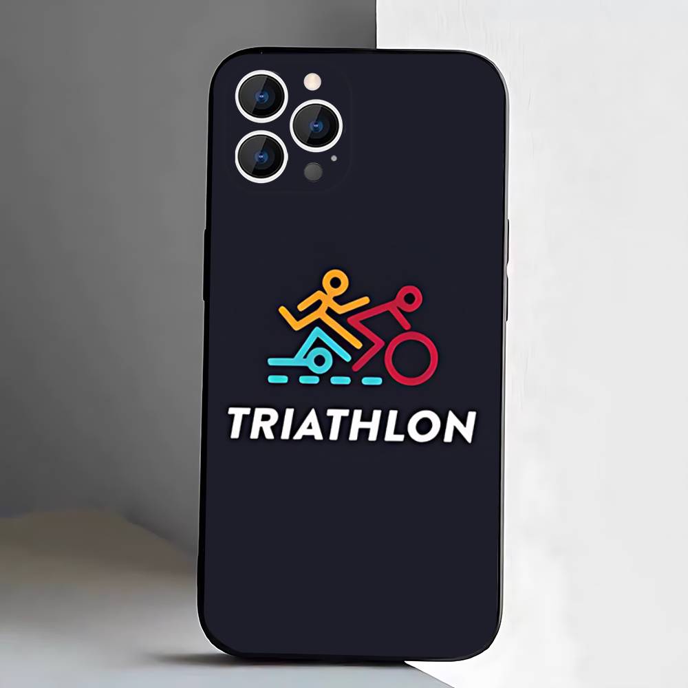 Чехол для iPhone 17,16,15,14,13,12,11 Air,Plus,Pro Max,XS,X,XR,SE,Mini,8,7 с принтом Триатлон Плавание велосипед бег, Мягкий силиконовый черный чехол