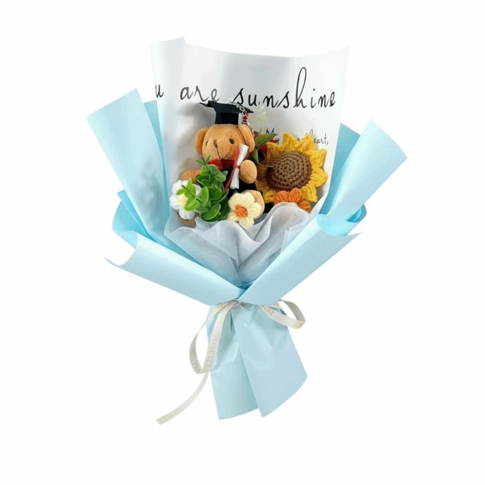 Handmade Sunflower Flowers Lovely Bear Dr. Bear Flower Bouquet New Animal Plush Bouquet Gift