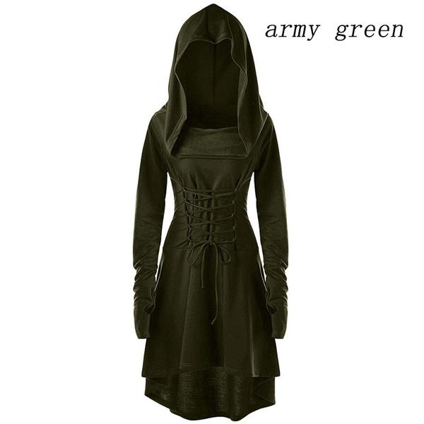 Womens Gothic Punk Cosplay Hooded Cloak Cape Coats Witch Swing Dress Costume