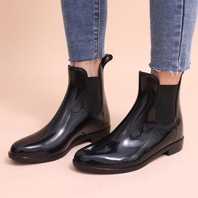 Модные женские ботинки челси Comwarm, блестящие резиновые сапоги, водонепроницаемый верх, круглый носок, эластичная лента, низкая подошва, модная нескользящая женская обувь
