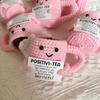 Funny Crochet Positive Pink Tea Cup Doll with Motivational Card Handmade Emotional Support Cup Desktop Ornament for Women Friend