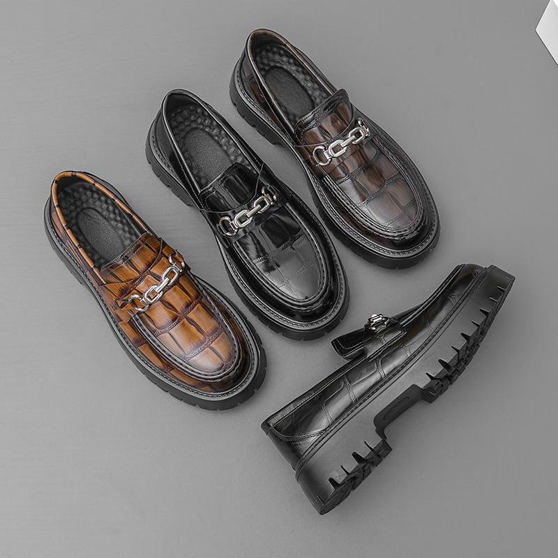 Мода Мужские Модные Лоферы Мужские Толстоподошвенные Износостойкие Деловые Брендовые Кожаные Туфли Джентльменские Социальные Туфли Размер 38-46 Мужская Обувь