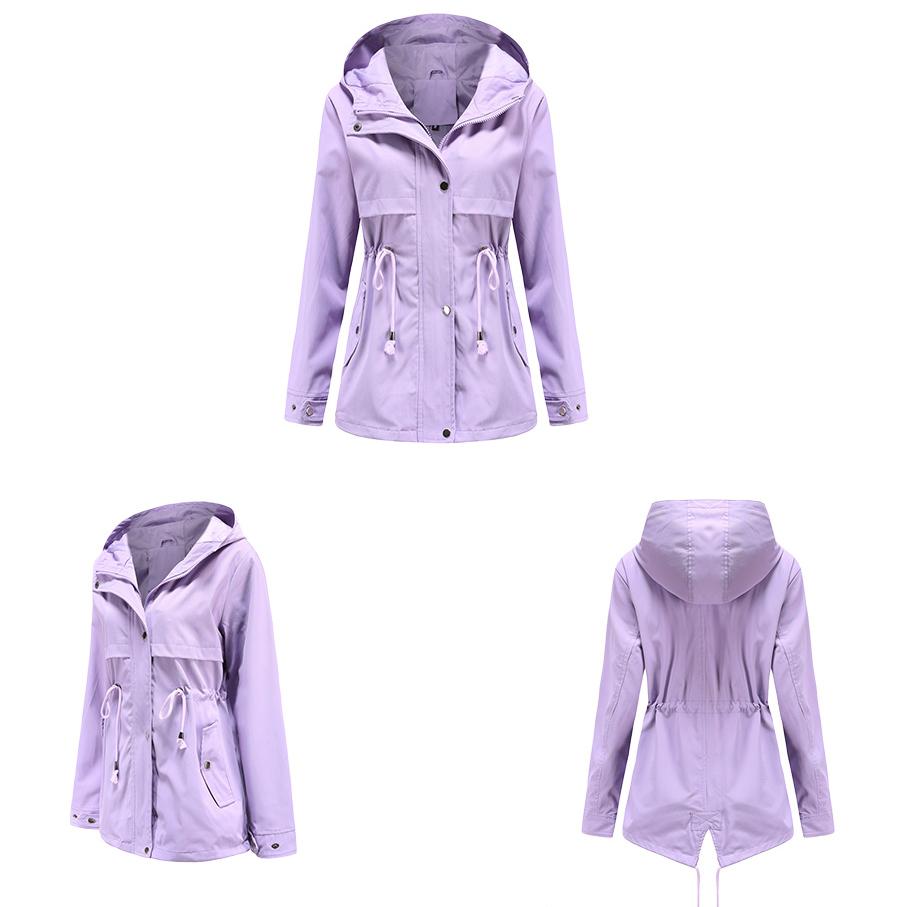 Женская водонепроницаемая куртка-тренч Для пешего туризма На открытом воздухе Ветровка Легкая классическая ветрозащитная с капюшоном Легкое непромокаемое пальто Тонкая верхняя одежда Дождевик