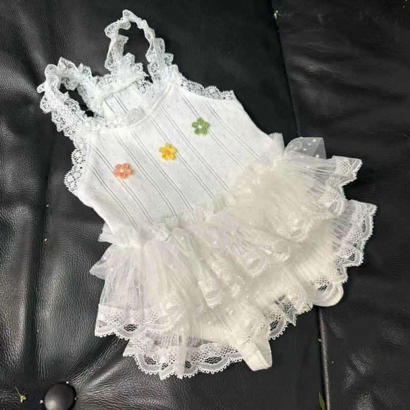 2026 Small and Medium-sized Dog Three Flower Suspender Pet Summer Clothes Popular White Lace Dog Dress