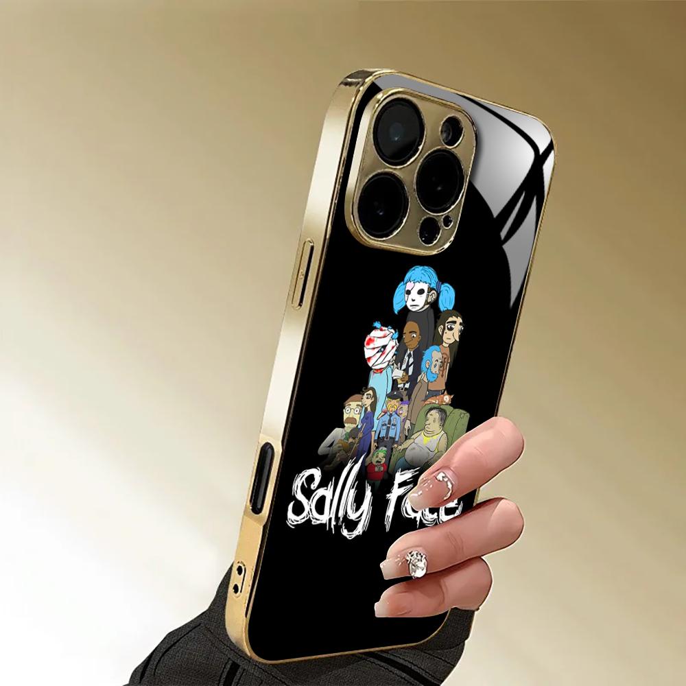 Американский sally face ретро мода Чехол для телефона Для iphone 17 16 15 14 13 12 11Pro Plus Max Позолоченный стеклянный Чехол для телефона