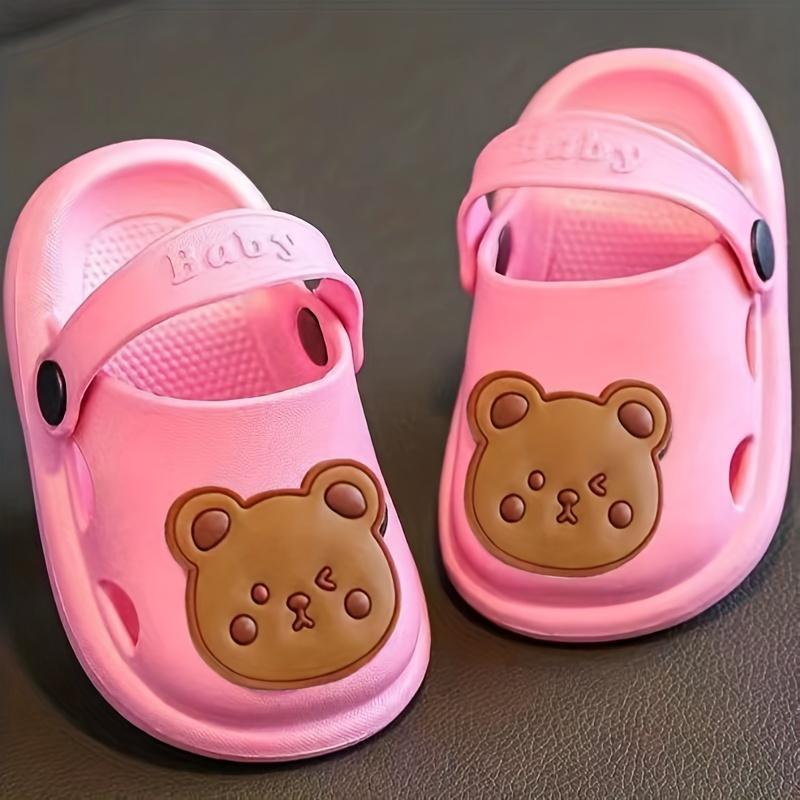 Детские садовые сабо с рисунком медведя, нескользящая обувь без шнуровки, дышащие сандалии, уличные сандалии для маленьких девочек