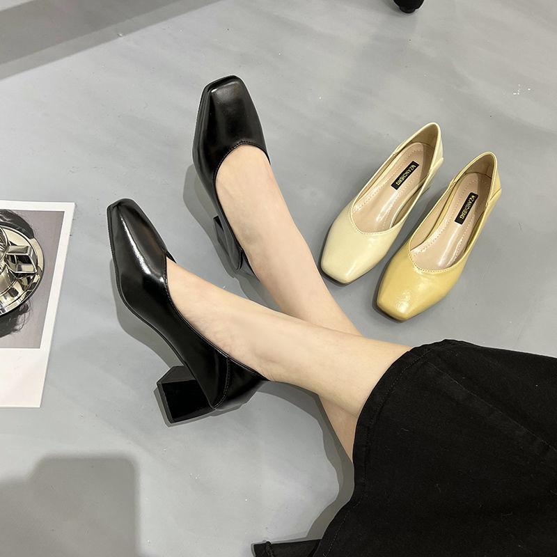 Shoes For Woman 2024 Square Toe Heels Women's Summer Footwear Office Yellow With Medium Beau Today Social Stylish Spring E