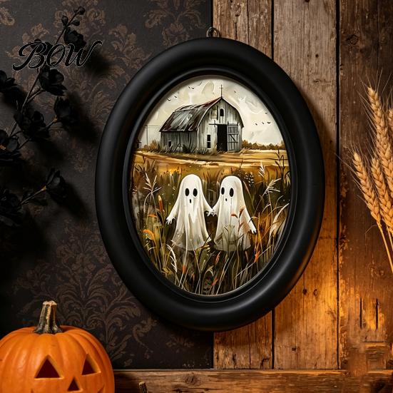 Niche Halloween Wall Decorations Ghost Art, Cute Table Sign, Vintage Oval Framed Decor Picture, Decorative Art for Mantel Living Room Bedroom