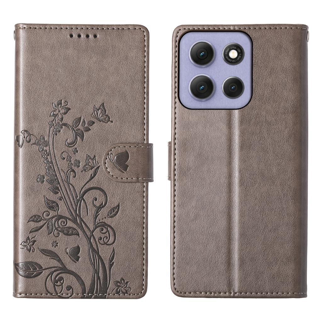 Для Motorola Moto G86 5G Чехол-кошелек Бабочка Цветочный Оттиск Искусственная Кожа Чехол для телефона с ремешком на запястье