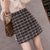 Осенне-зимняя шерстяная клетчатая юбка, универсальная юбка-трапеция, короткая юбка, облегающая бедра, для женщин