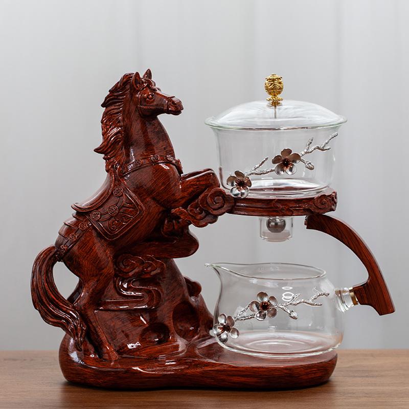 Творческий заварочный чайник Horse полностью автоматический стеклянный чайник с заваркой магнитный отвод воды термостойкий чайный набор для кунг-фу