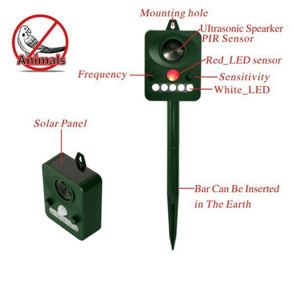 Ультразвуковой солнечный отпугиватель вредителей с ультразвуковым датчиком движения и мигающим светом. Отпугиватель животных. Белки Мышь Птица Кошка Собака Летучая мышь