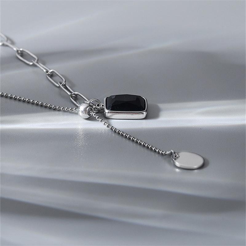 Винтажное геометрическое квадратное ожерелье с подвеской для женщин, вечерние аксессуары, крутое ожерелье с кисточками, серебряная цепочка 925 пробы, женские ювелирные изделия