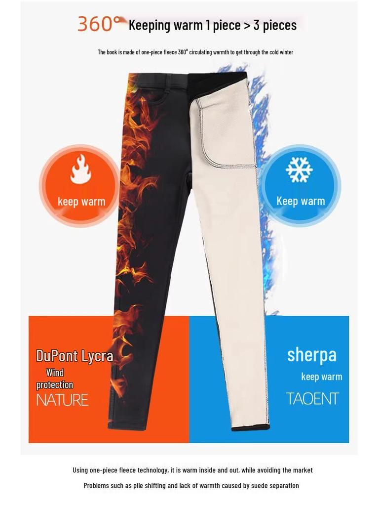 Женские зимние черные леггинсы на флисовой подкладке - Толстый хлопок из овечьей шерсти, Облегающий крой, Стиль осень/зима 2025