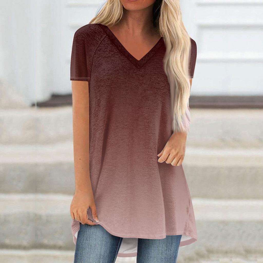 Женские плиссированные свободные топы с короткими рукавами Плюс размер Повседневные топы с V-образным вырезом и короткими рукавами Повседневные летние футболки Женские топы Футболки Рубашки