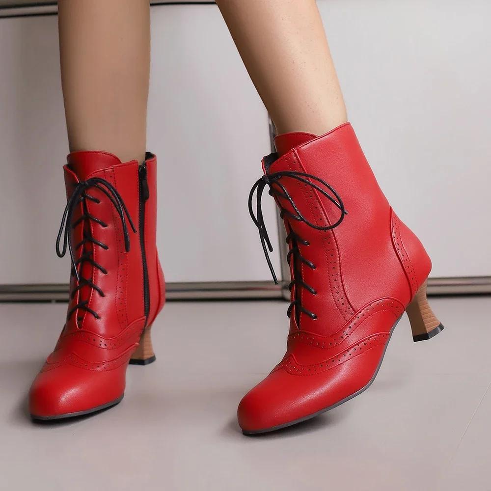 2024 Лидер продаж, новые модные броги с резными коричневыми, зелеными, белыми шнуровками, на высоком каблуке, ботильоны, женские ботинки, женская обувь, большой размер 43