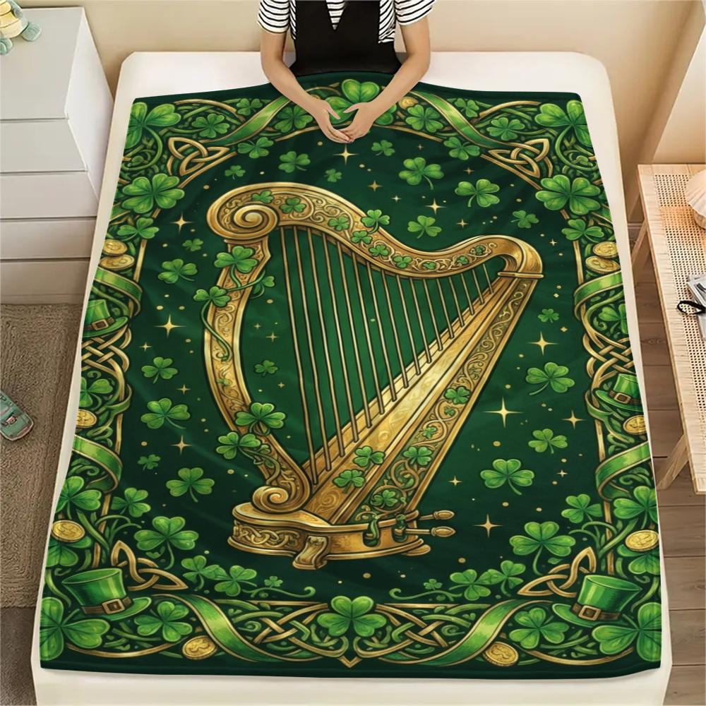 1Pc St.Patrick's Day Print Flannel Blanket, High quality Comfortable for All Seasons, Home Decor, Warmth and Comfort, Perfect for Christmas Gifts W73