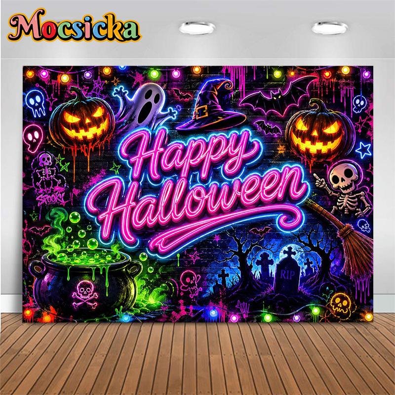 Mocsicka Happy Halloween Backgrounds For Photographs Baby Shower Party Backdrops Color Painting Decorphoto Studio Shooting Props