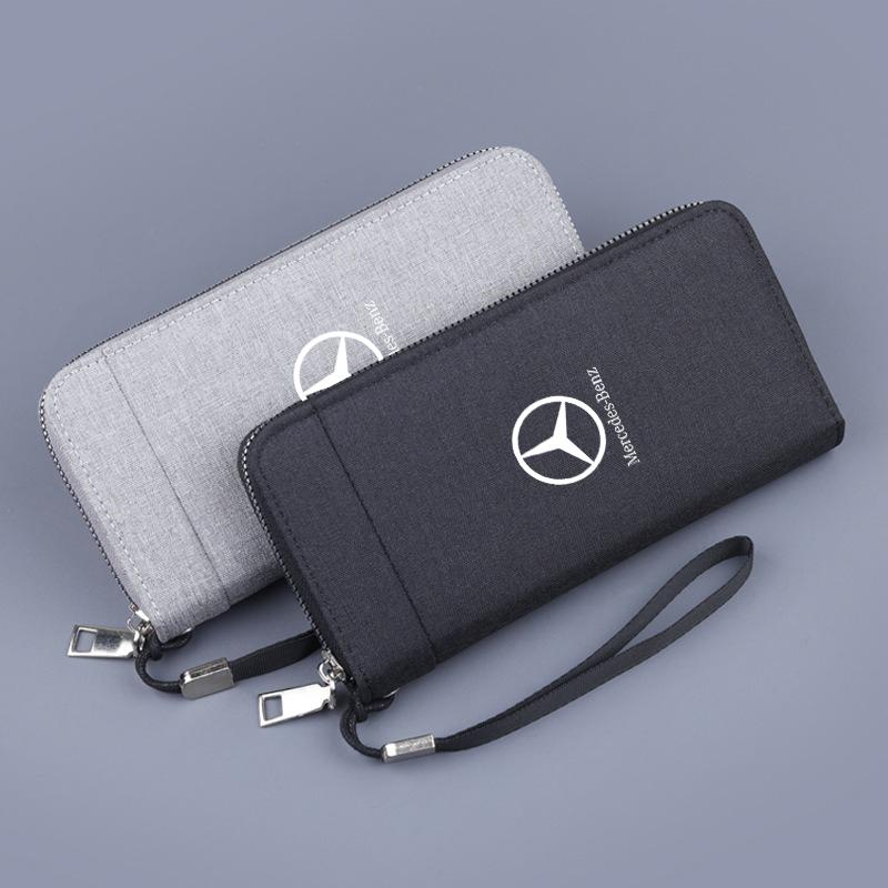 YVK5 Car Canvas Wallets Card Vertical Documents Storage Pocket For Mercedes Benz W203 W204 W205 W176 W16 W222 Auto Logo Accessories