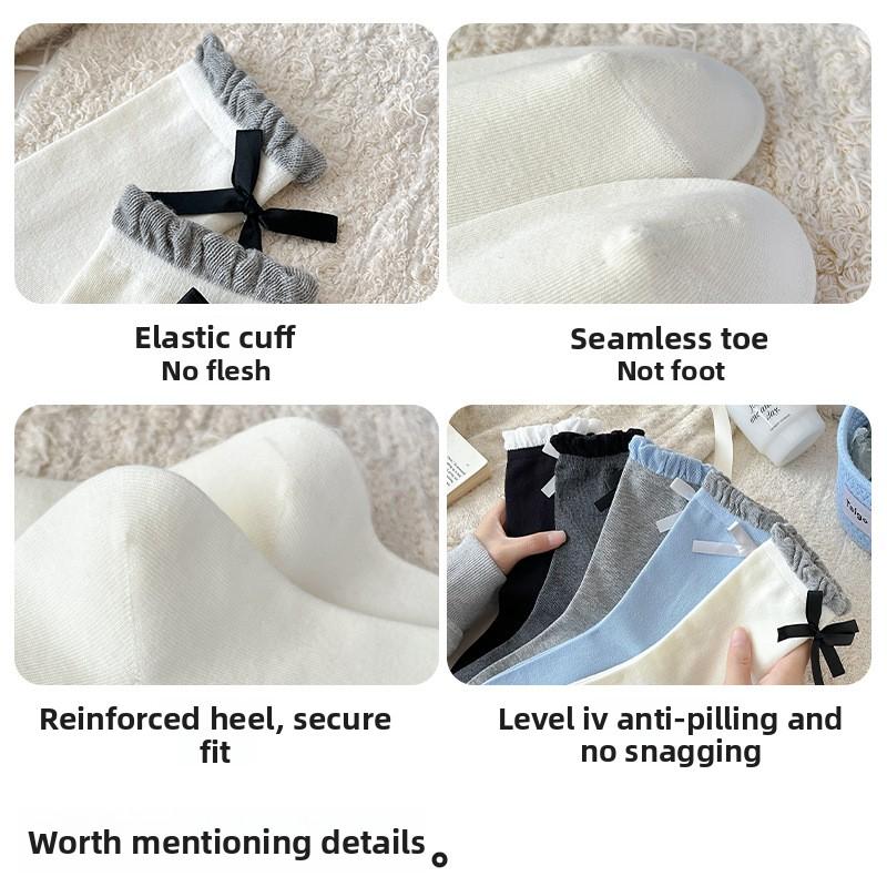 Хлопковые носки для женских косточек на осень и зиму, махровые носки с бантом и контрастными цветами до середины икры