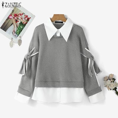 Женские повседневные свитшоты с отложным воротником, длинными рукавами и лоскутным дизайном