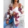 Autumn and Winter Women's Cardigan Sweater Bump Color Striped Lantern Sleeves Casual Cardigan Sweater Jacket Tops