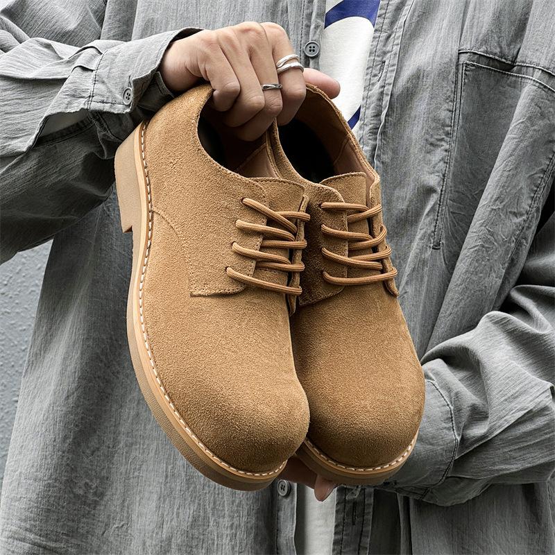 Туфли дерби мужские весна-осень 2024 года, новые туфли с большим носком, толстая подошва, увеличивающая рост, низкие туфли с круглым носком, модные кожаные туфли 14701-J