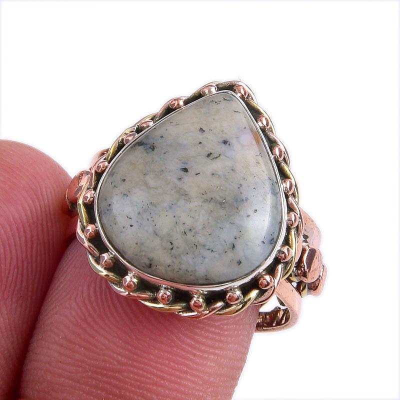 Natural Dendrite Opal Gemstone Two Tone 925 Sterling Silver Ring Size 8.5 E7D44