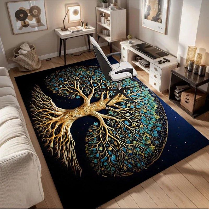 "Golden Tree of Life Wall Art Decor"Office Mat Perfect for Home Decor Office Desk Chair Rugs Chair Carpet for office Polyester Chair Mat Gif