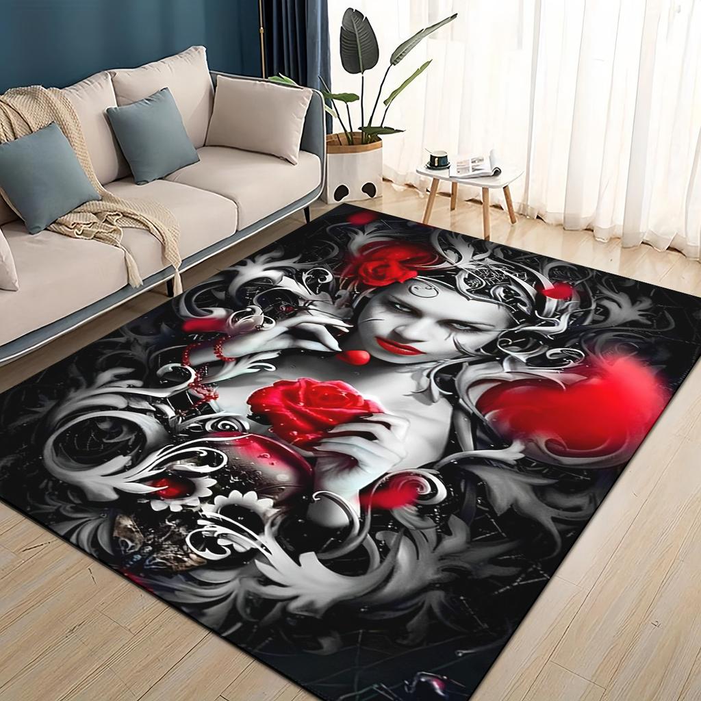 3D Готический Череп Лицо Роза Женщина Ужасный Мультяшный Ковер Коврик для Гостиной Спальни Дом Диван Украшение, Детский Нескользящий Напольный Коврик