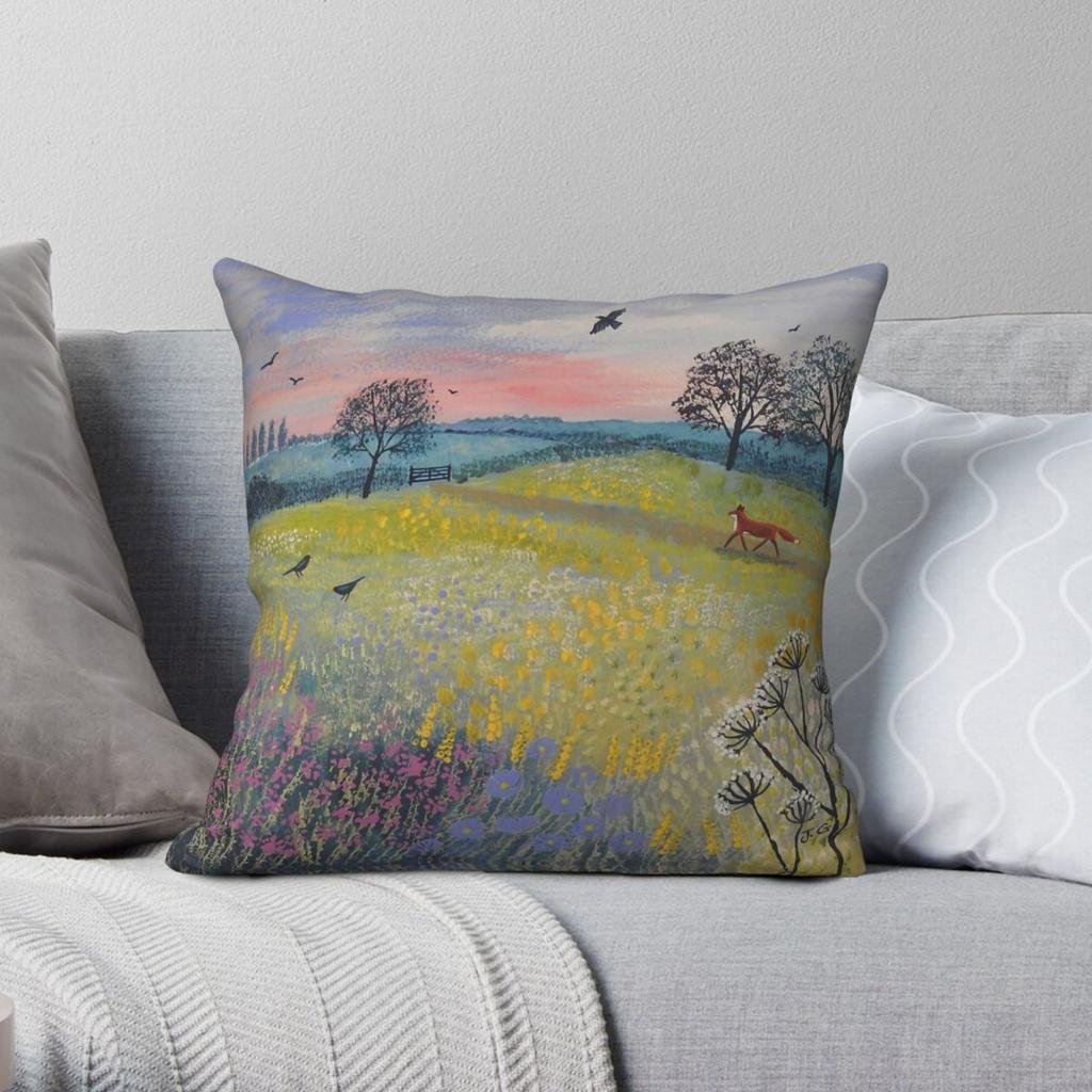 Fox Across Evening Meadow Square Pillowcase Polyester Linen Velvet Printed Zip Decor Throw Pillow Case Bed Cushion Case