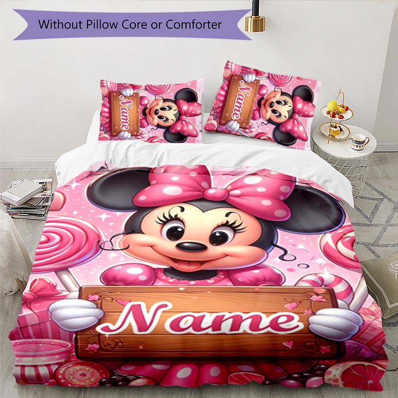 3pcs Minnie5 Cover Set - Personalized Name, HD Printed Bedding with 1 Cover and 2 Pillowcases - Perfect for Home Decor, Easy Care