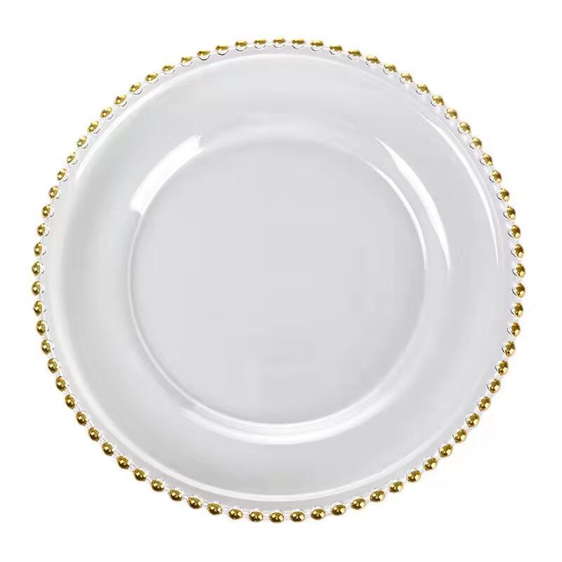 VAKADA Gold Bead Glass Serving Plates - 2 Pack