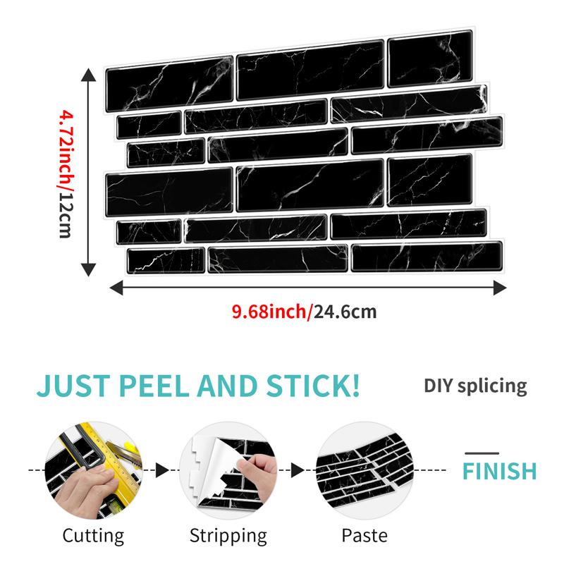 12 Pcs Self Adhesive Tile Sticker Waterproof PVC Marble Pattern Peel And Stick Panels Bathroom Kitchen Backsplash Wall Decals