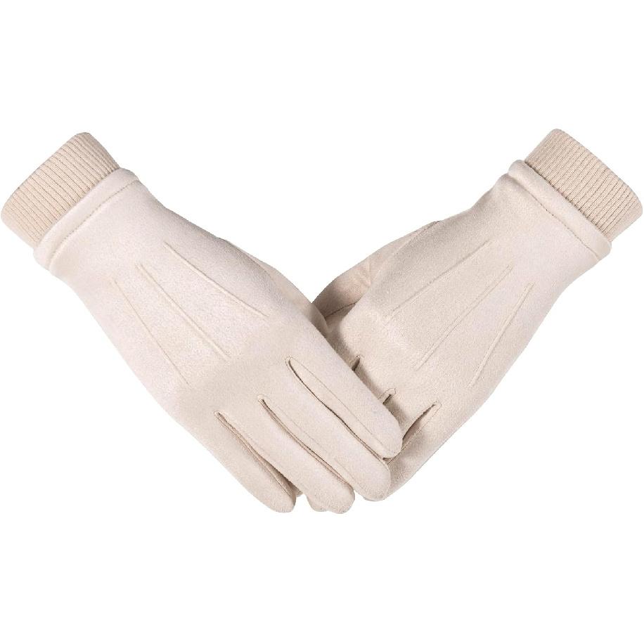 Winter Suede Gloves Women, Warm Wool Lining Touchscreen Texting