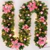 2.7m Luxury Christmas LED Cane Wreath Decoration With Lanterns Green Artificial Christmas Tree Banner Party New Year's Door Wrea