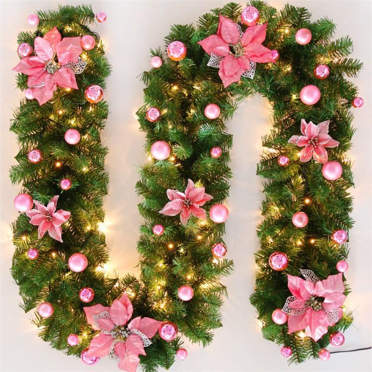 2.7m Luxury Christmas LED Cane Wreath Decoration With Lanterns Green Artificial Christmas Tree Banner Party New Year's Door Wrea