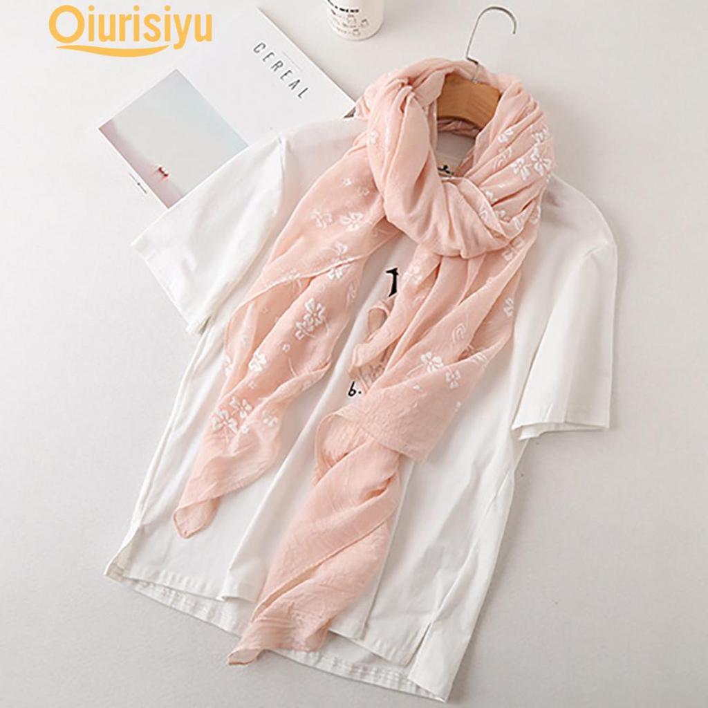 Длинная льняная шаль с цветочным принтом для отдыха, пляжный шарф с защитой от ультрафиолета, палантин