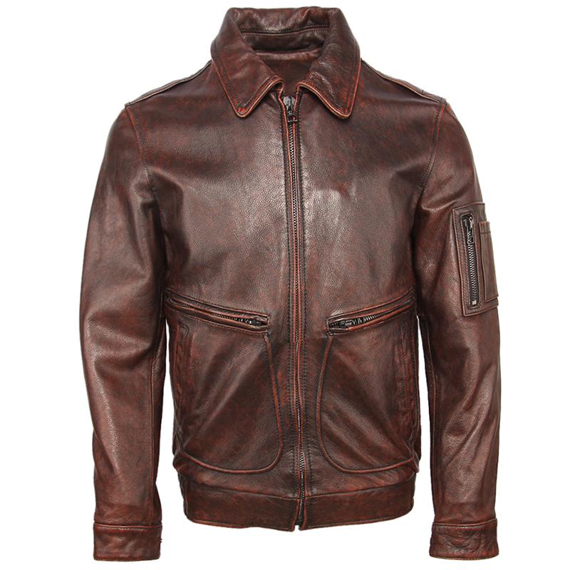 Винтажная куртка из коровьей кожи, мужская толстая натуральная яловая кожа, летные куртки-авиаторы, пальто-бомбер, мужская одежда, осенняя Азиатский размер