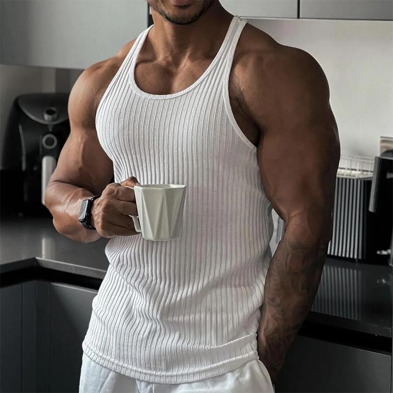 Muscleguys Однотонные летние майки для бега, быстросохнущие, вязаные, майки для зала, фитнеса, без рукавов, в полоску, приталенные, мужская одежда для бодибилдинга