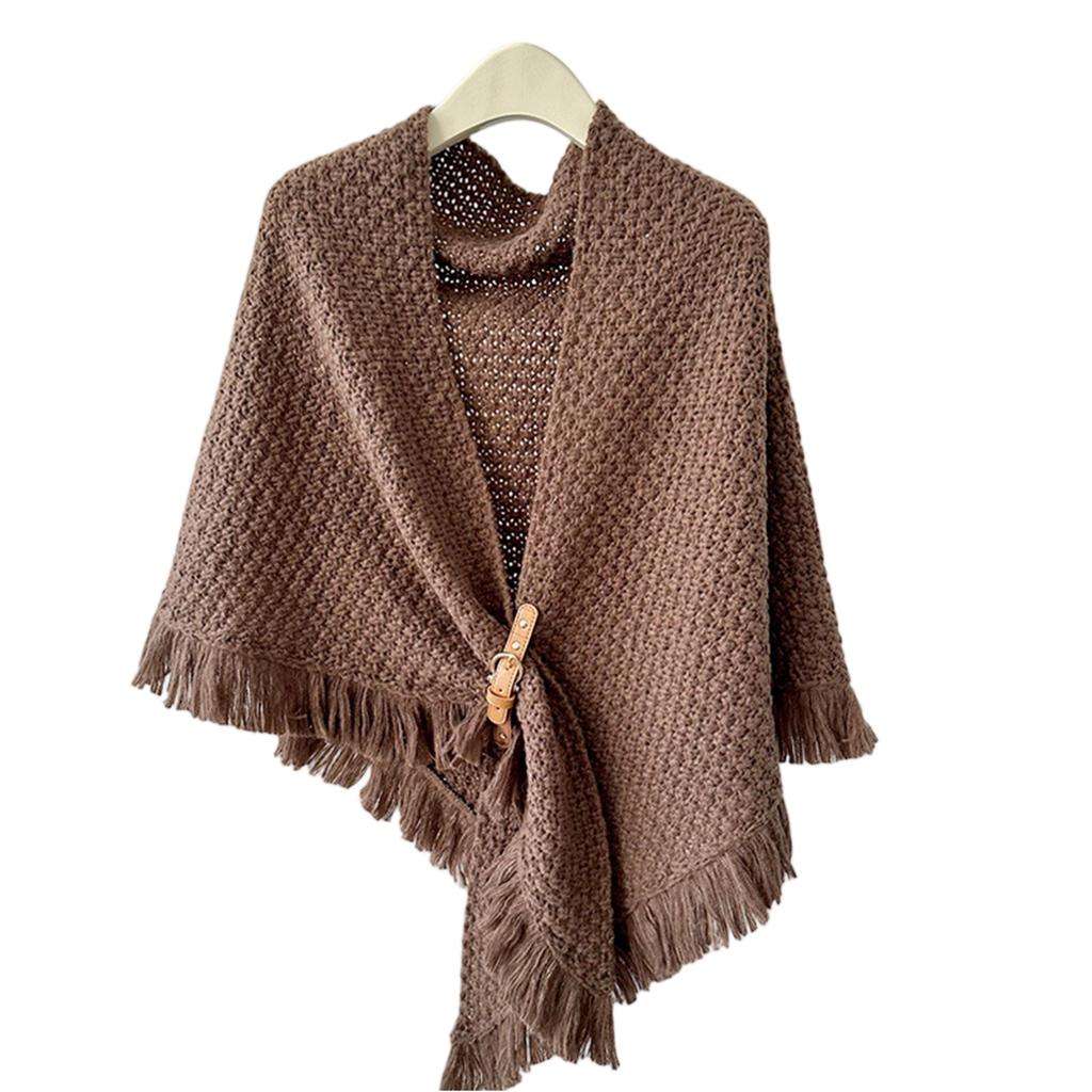 Женская модная накидка-шаль с кисточками, универсальная, толстая и теплая, однотонный шарф с узлом, носят с майкой сверху